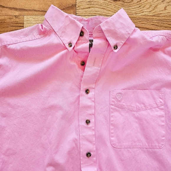Ariat Size XXL Mens Pink Cotton Twill Button Up Collared Shirt Long Sleeve Roomy - Picture 4 of 9